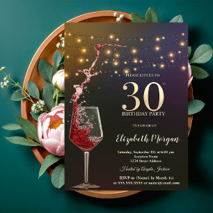 Rotwein-Lichterkette 30. Geburtstagsfeier Einladung