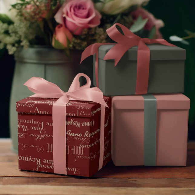 Rotwein personalisiert handgeschriebenes Namensmus Geschenkpapier (Von Creator hochgeladen)