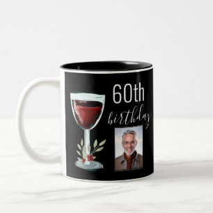 Rotwein-Rosen-Wasserfarbfoto 60. Geburtstag Zweifarbige Tasse
