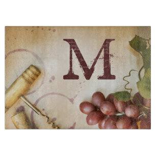 Rotwein Trauben Kork Monogramm Glasschneidebrett Schneidebrett