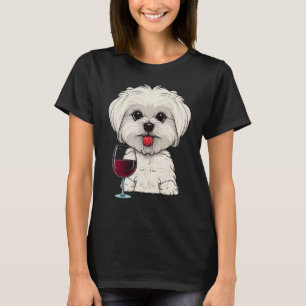 Rotwein trinkt maltesischen Hund T-Shirt