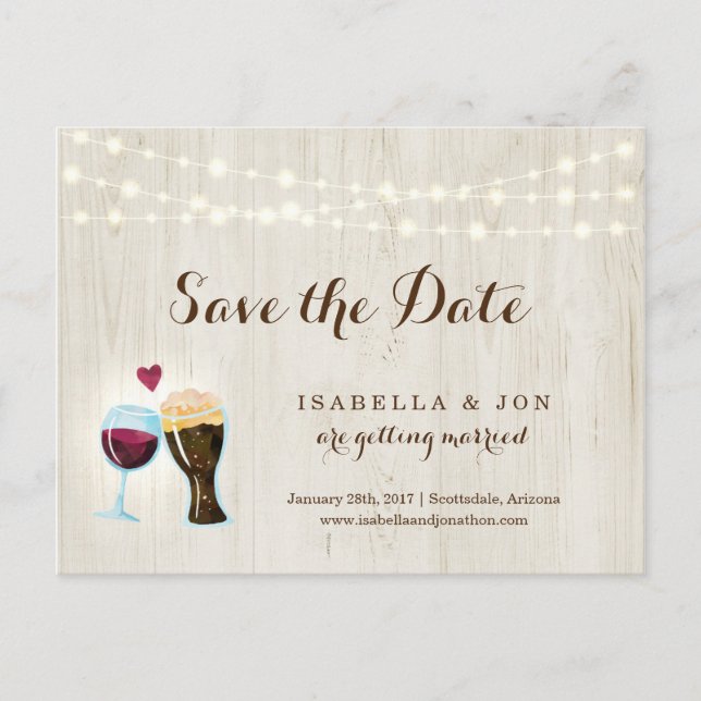 Rotwein-u. Bier-Toast-Save the Date Postkarte (Vorderseite)