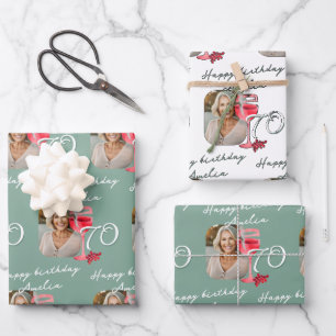 Rotweinglas Aquarell Geburtstagsfeier Foto Geschenkpapier Set