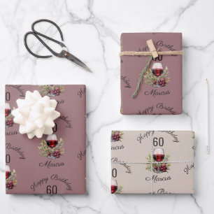 Rotweinglas Olive Wasserfarbe 50. Geburtstag  Geschenkpapier Set