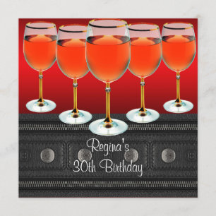 Rotweinglas zum 30. Geburtstag Einladung