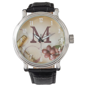 Rotweintrauben Korkenzieher Flasche Glas Uhr