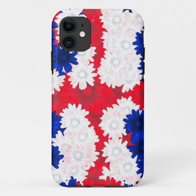 Rotweiß, blaue Blumen Case-Mate iPhone Hülle (Rückseite)