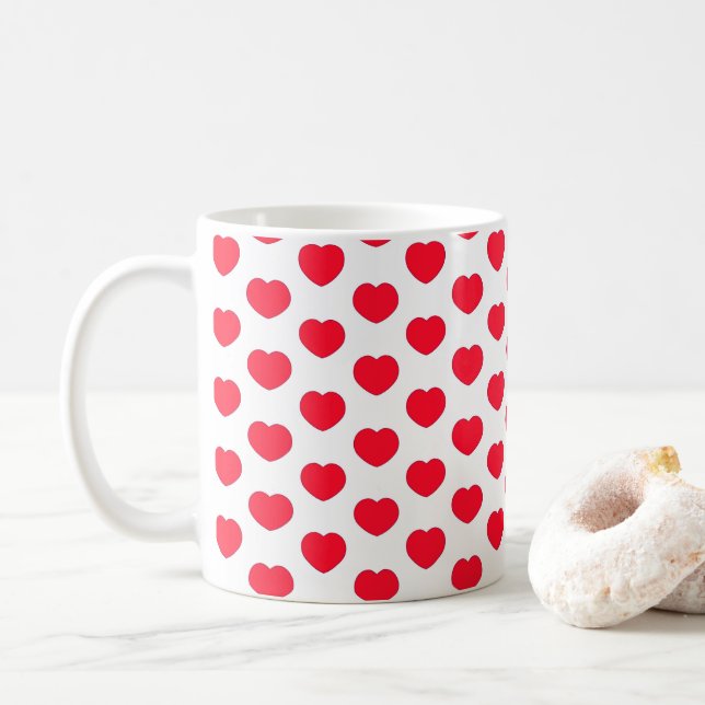 Rotweiße Herzmuster Kaffeetasse (Mit Donut)