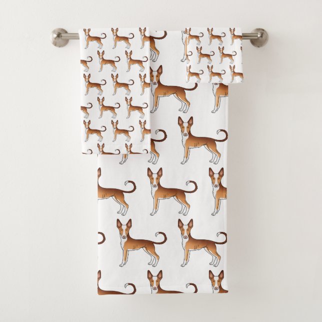 Rotweiße Ibizan-Hunde-Muster Badhandtuch Set (Insitu)