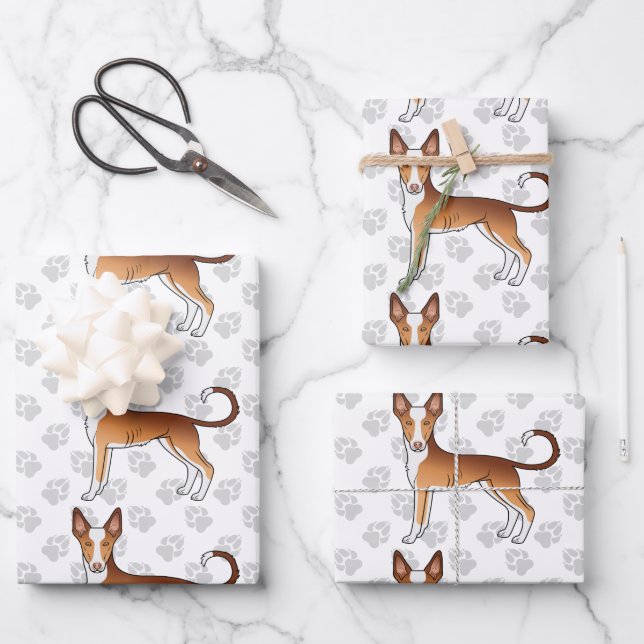 Rotweiße Ibizan-Hunde-Muster Geschenkpapier Set (Vorderseite)