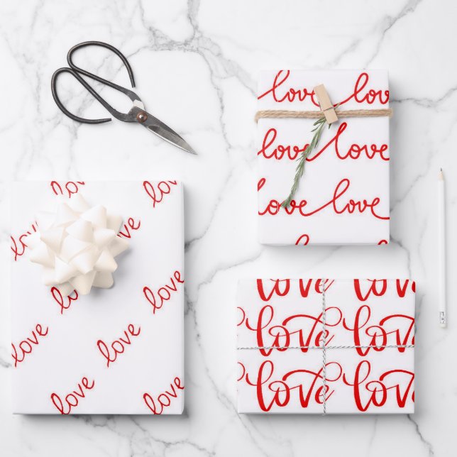Rotweiße Moderne Liebe Typografie Geschenkpapier Set (Vorderseite)