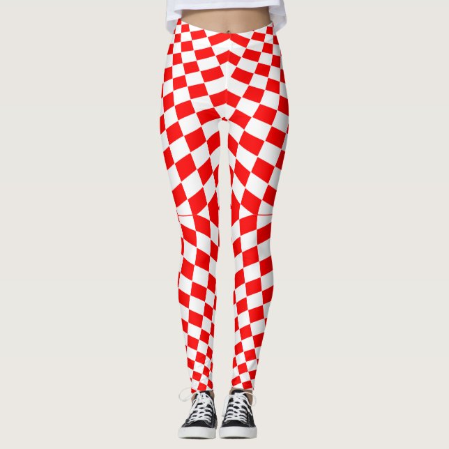 Rotweiße Schachbrettmuster Leggings (Vorderseite)