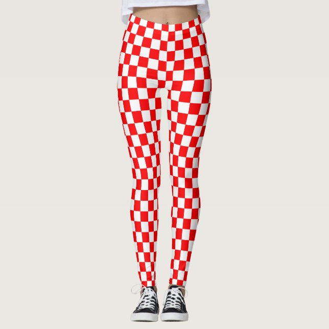 Rotweiße Schachtel-Karo-Muster Leggings (Vorderseite)