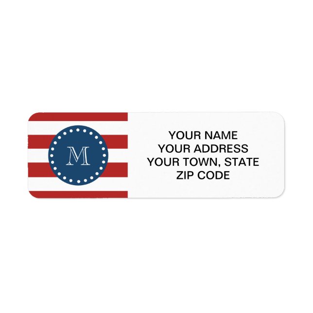 Rotweiße Streifen Muster, Navy Blue Monogram (Vorne)
