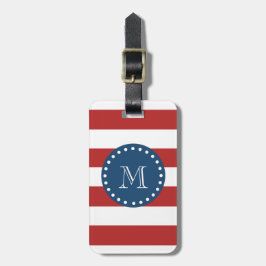 Rotweiße Streifen Muster, Navy Blue Monogram Gepäckanhänger