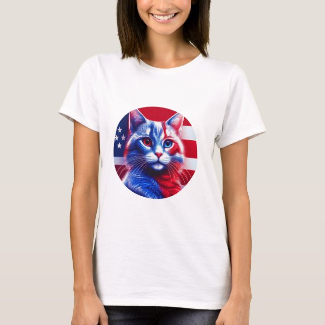 Rotweiße und blaue Neonkatze mit amerikanischer Fl T-Shirt (Vorderseite)