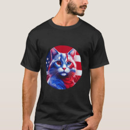 Rotweiße und blaue Neonkatze mit amerikanischer Fl T-Shirt