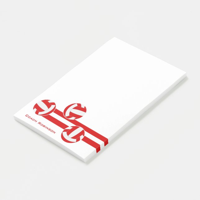 Rotweiße Volleyballs Name des Coaches Post-it Klebezettel (angewinkelt)