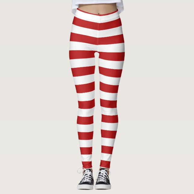 Rotweiße Zuckerrohrstreifen, Weihnachtsmuster Leggings (Vorderseite)