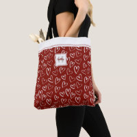 Rotweißes Herzmuster Monogramm Tote Beutel
