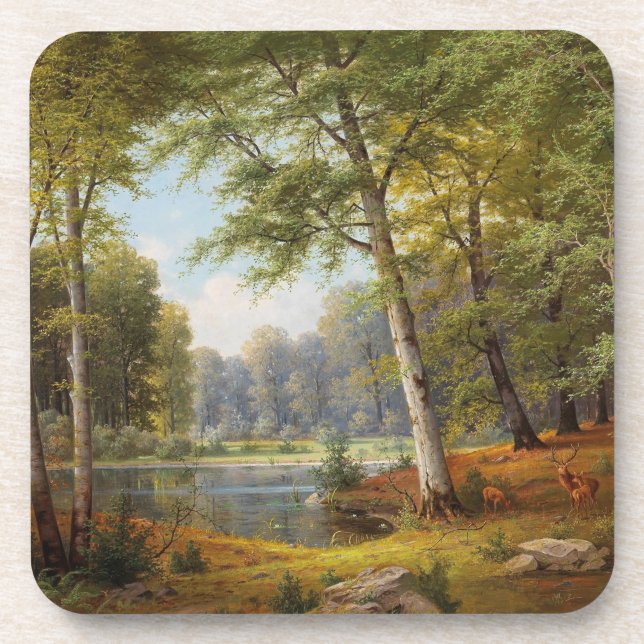 Rotwild am Waldteich Getränkeuntersetzer (Vorderseite)
