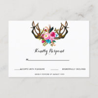 Rotwild-Geweih-Blumenhochzeits-Wartekarte