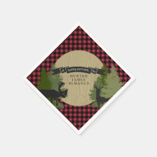 Rotwild-Geweih-Holzfäller-karierte Serviette