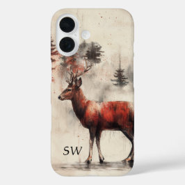 Rotwild im Wald Mit Monogramm iPhone 16 Hülle