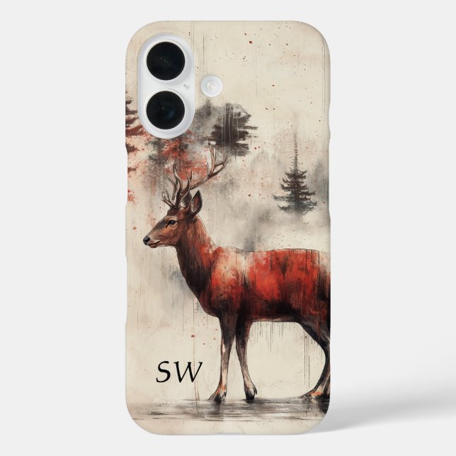 Rotwild im Wald Mit Monogramm Case-Mate iPhone Hülle (Rückseite)