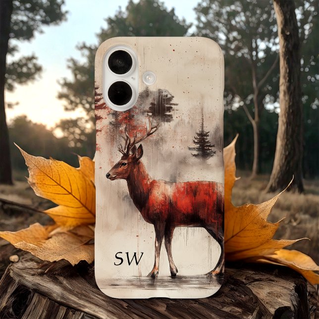 Rotwild im Wald Mit Monogramm Case-Mate iPhone Hülle (Von Creator hochgeladen)