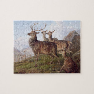 Rotwild in einer Hochland-Landschaft, 1872 (Öl Puzzle