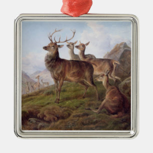 Rotwild in einer Hochland-Landschaft, 1872 (Öl Silbernes Ornament