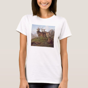 Rotwild in einer Hochland-Landschaft, 1872 (Öl T-Shirt
