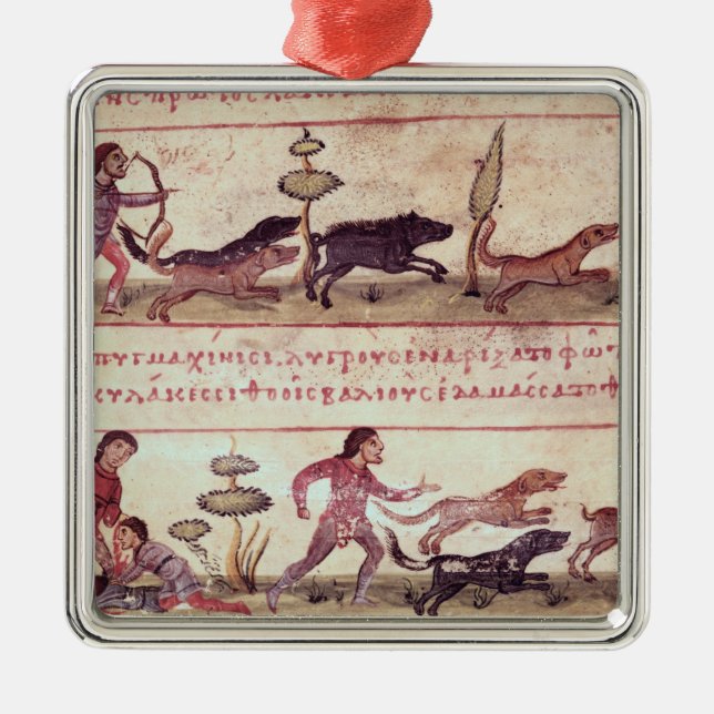 Rotwild-Jagd Silbernes Ornament (Vorne)