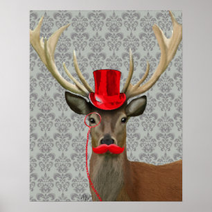 Rotwild mit Red Hat und dem Schnurrbart Poster