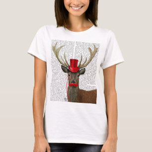 Rotwild mit roten Zylinder und dem Schnurrbart T-Shirt