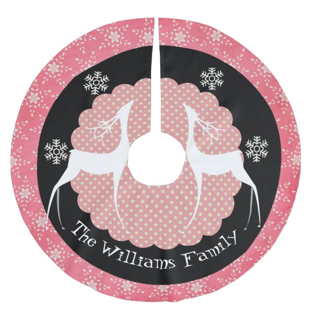 Rotwild, Punkte und Schneeflocke-personalisierter Polyester Weihnachtsbaumdecke (Vorderseite)