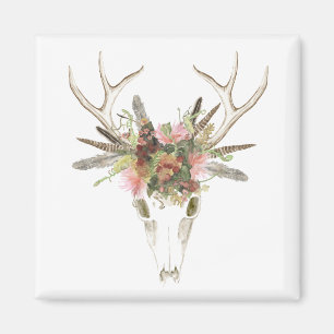 Rotwild-Schädel u. Blumen Magnet