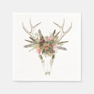 Rotwild-Schädel u. Blumen Serviette