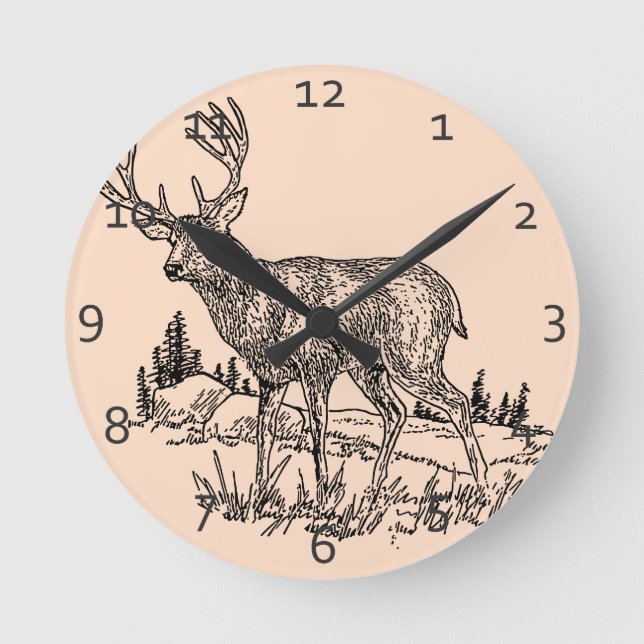 Rotwild-Szene Runde Wanduhr (Vorderseite)