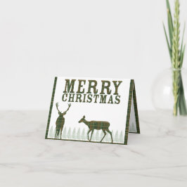 Rotwild-u. Kiefern-Baum-karierte Weihnachtskarte Feiertagskarte