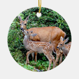 Rotwild und Doppelkitz-Tier-Familie Keramik Ornament
