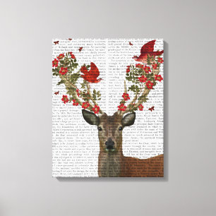 Rotwild-und Liebe-Vögel Leinwanddruck