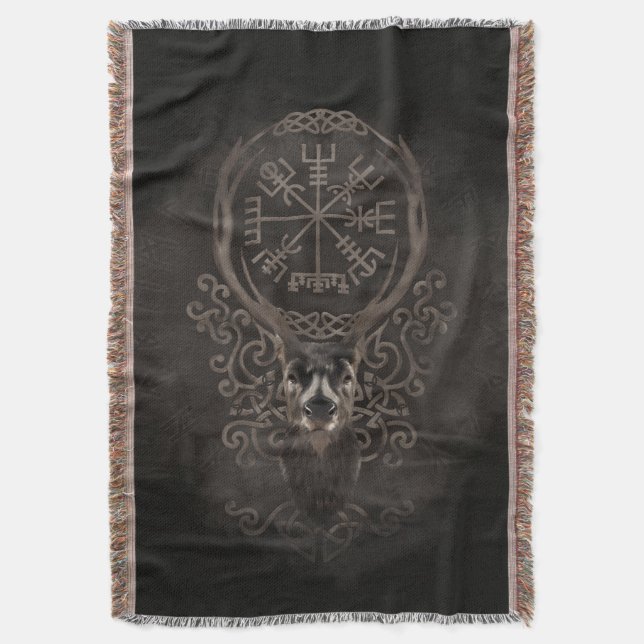 Rotwild und Vegvisir - Viking-Navigations-Kompass Decke (Vorderseite Vertikal)