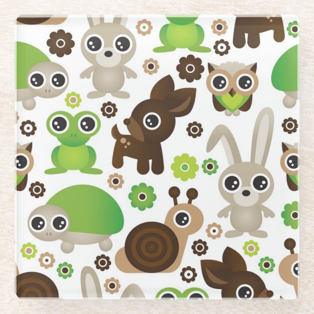 Rotwildschildkrötehäschen-Tiertapete Glasuntersetzer (Vorderseite)