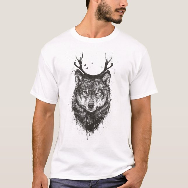Rotwildwolf (Schwarzweiss) T-Shirt (Vorderseite)