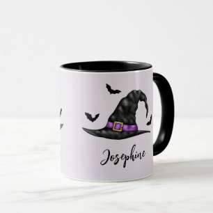 Rotzerhut mit Fledermäusen und Name Halloween Tasse