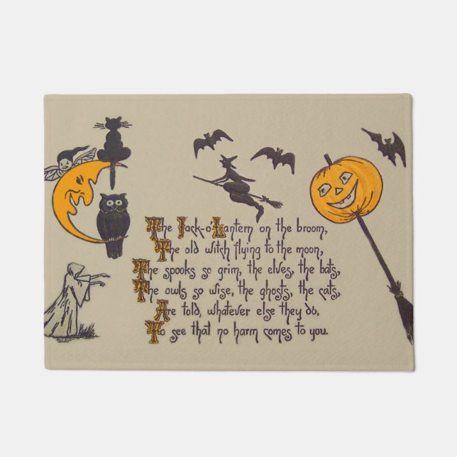 Rotzunge Bat Owl Black Cat Jack O' Lantern Fußmatte (Vorderseite)