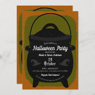 Rotzunge Cauldron Orange Green Halloween-Party Einladung