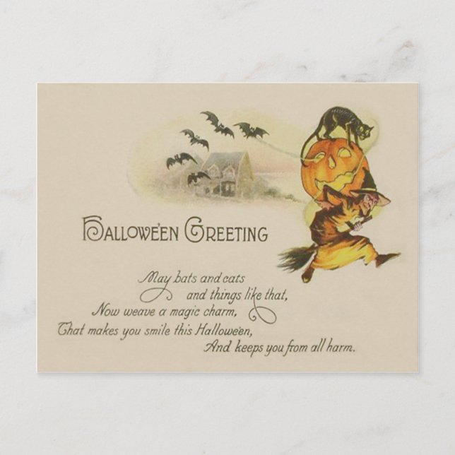 Rotzunge Jack O' Lantern Black Cat Bat Postkarte (Vorderseite)